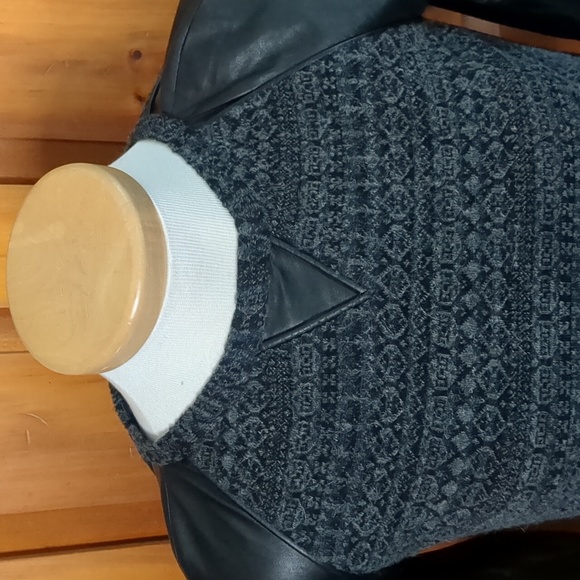 GRYPHON* size M genuine leather 3/4 sleeve round neck casual sweater sweatshirt - Picture 7 of 15